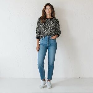 Matty M Leopard Print 3/4 Sleeve Black Trim Lightweight Sweater Size M